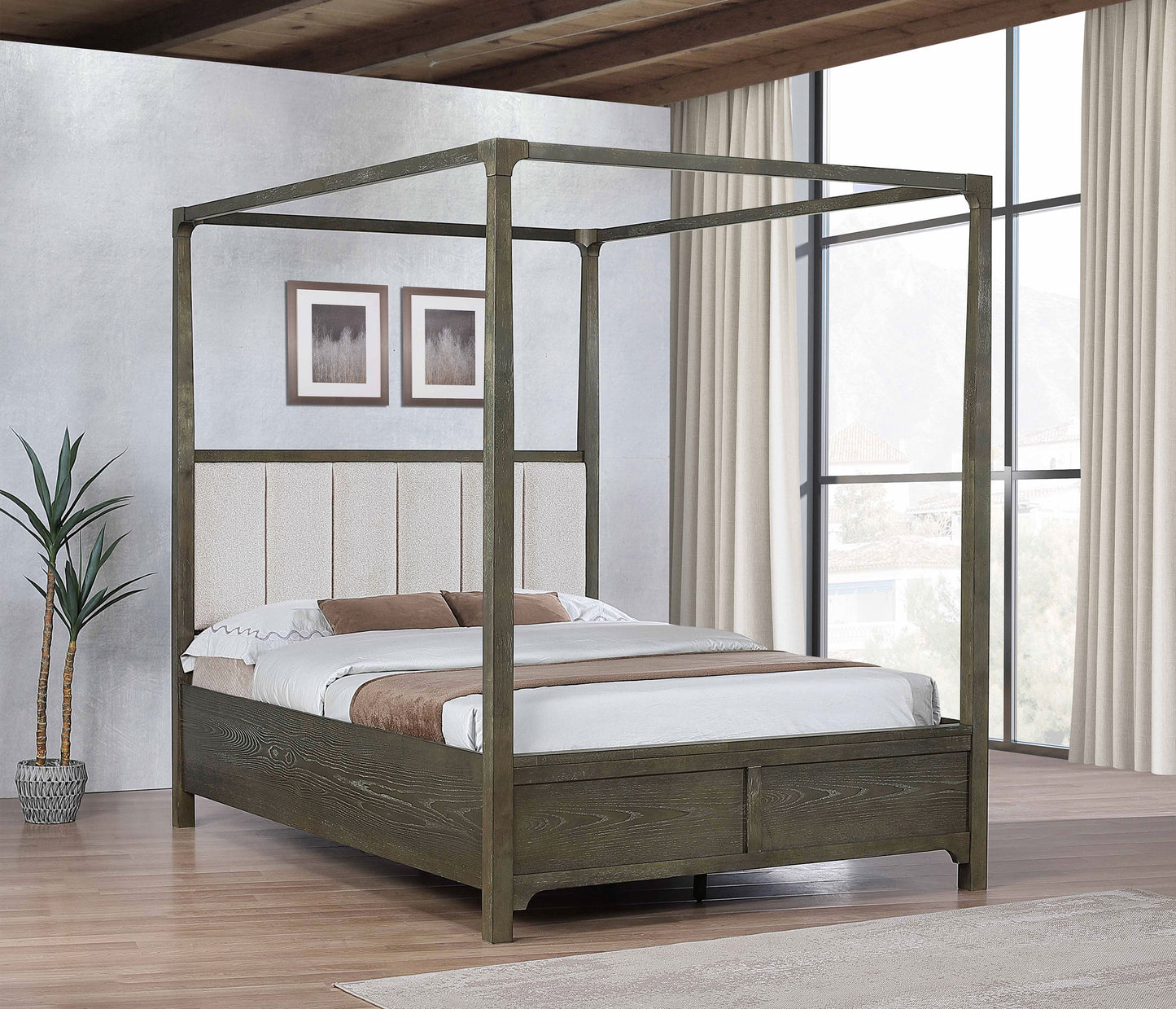 Gran Park Transitional Canopy Bedroom Set - Dark Cocoa & Boucle