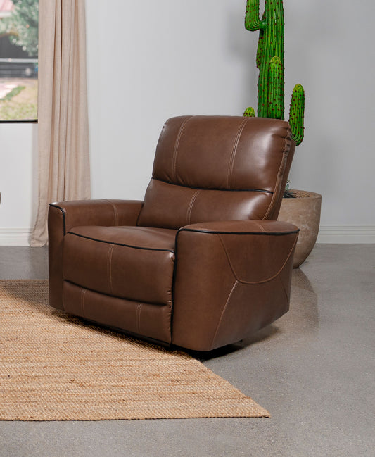 Greenfield Upholstered Power Recliner Chair - Saddle Brown