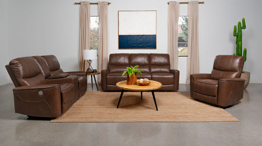 Greenfield Upholstered Power Living Room Set - Saddle Brown
