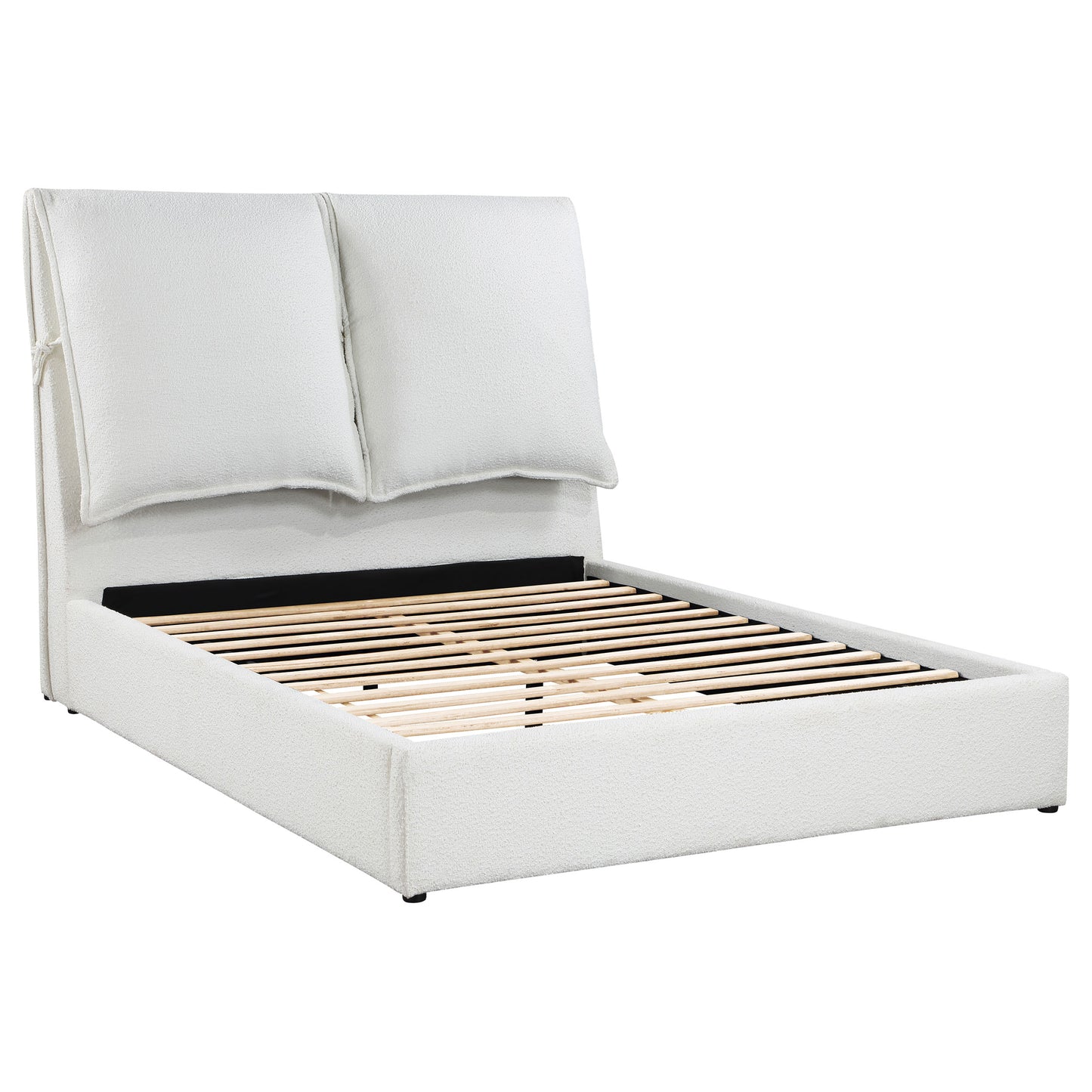 Gwendoline Upholstered Queen Platform Bed with Pillow Headboard  - White Boucle