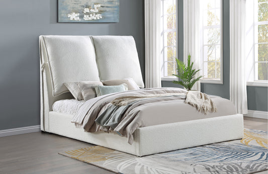 Gwendoline Upholstered Queen Platform Bed with Pillow Headboard  - White Boucle