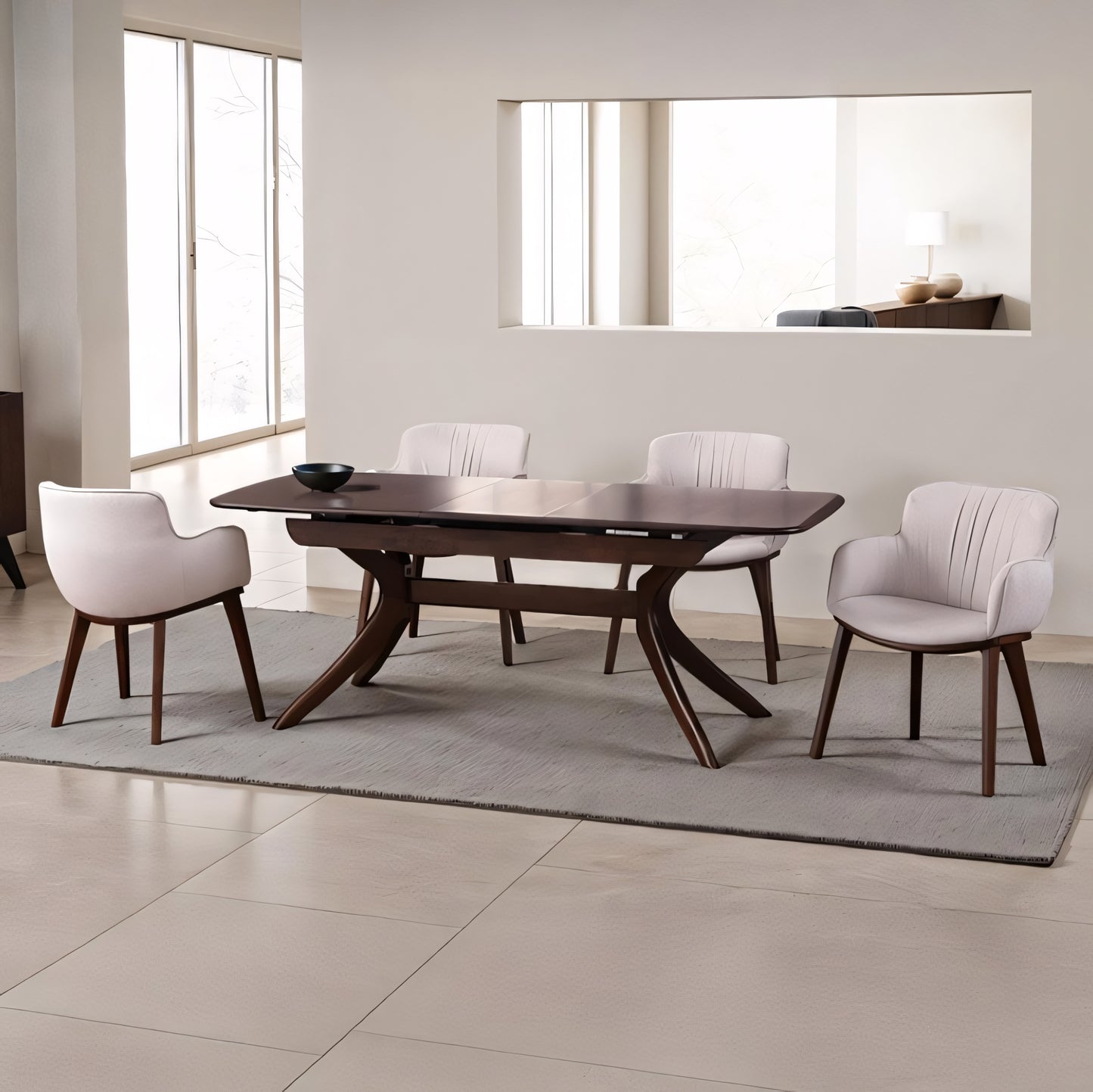 Hadsten II 5-Piece Mid-Century Dining Set – Walnut with Faux Leather Chairs