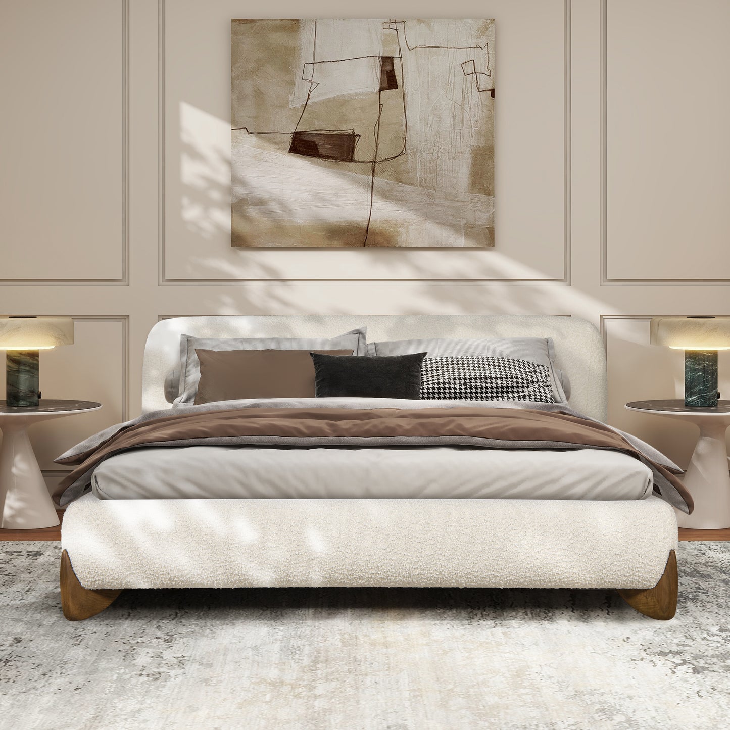 Haven Puffy Bouclé Queen Platform Bed - Ivory White