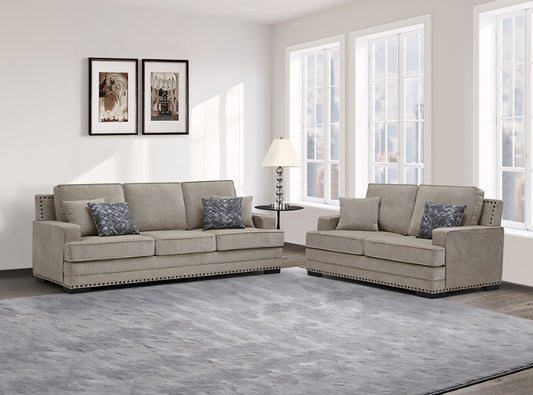 Hawthorne 2-Piece Chenille Sofa & Loveseat Set with Nailhead Trim – Light Gray, Dark Gray, or Taupe