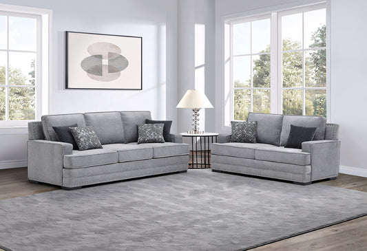 Hawthorne 2-Piece Chenille Sofa & Loveseat Set with Nailhead Trim – Light Gray, Dark Gray, or Taupe