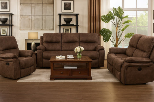 Henricus Transitional Motion Living Room Set - Dark Brown