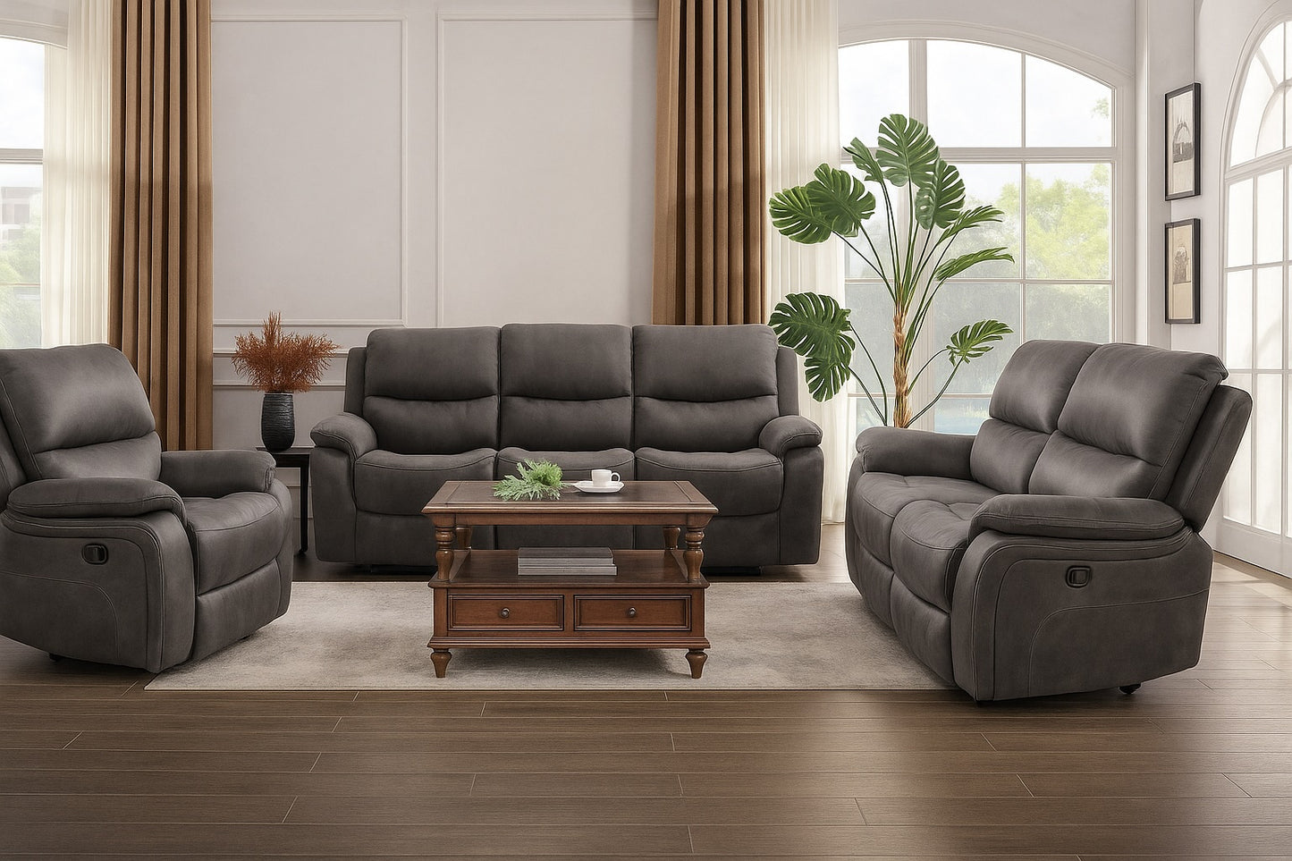 Henricus 2-Piece Manual Reclining Living Room Set – Dark Gray