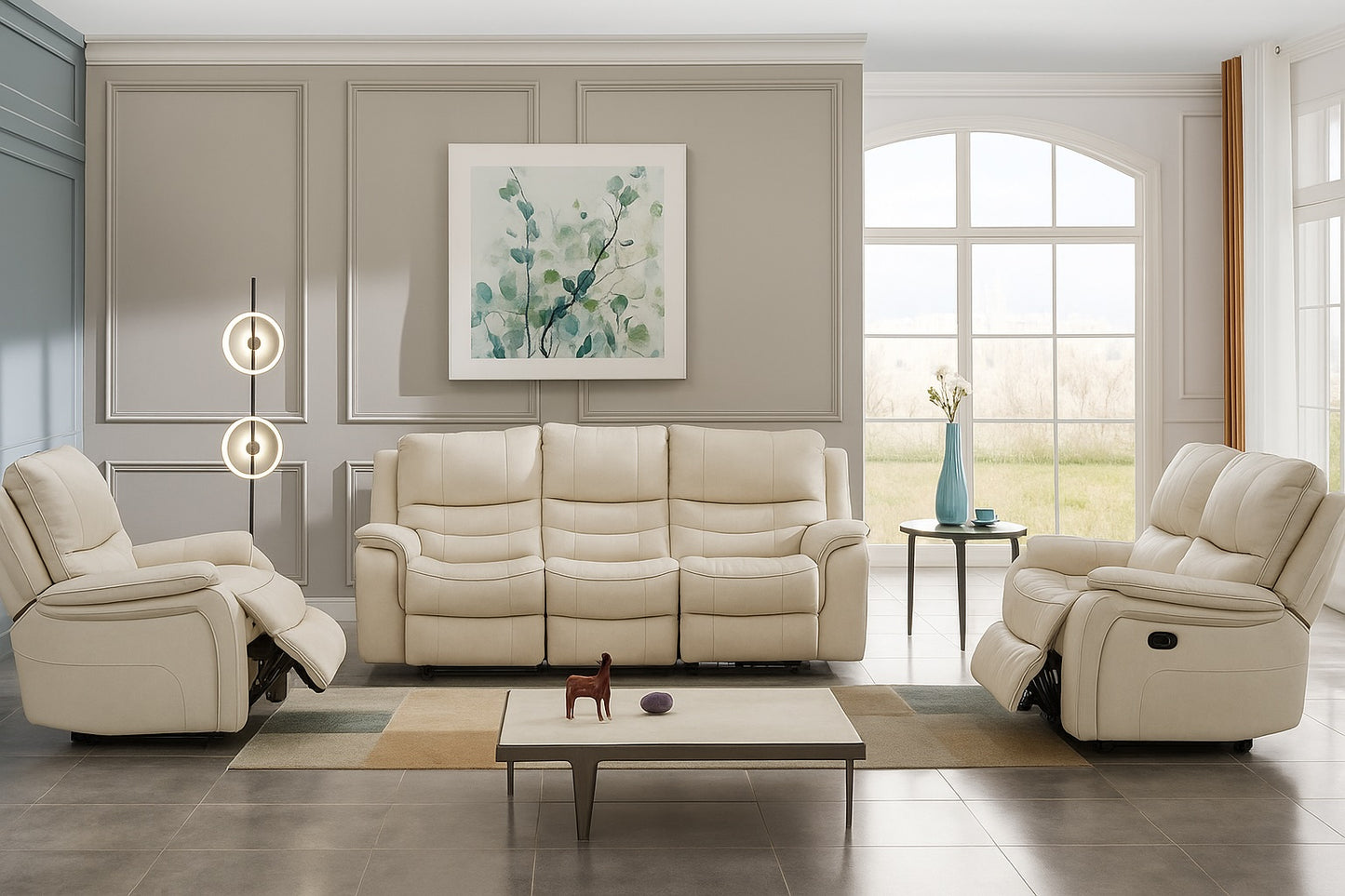 Henricus Transitional Motion Living Room Set - Beige