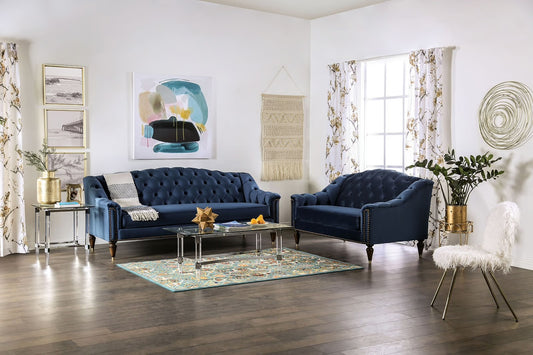Martinique Blue Velvet Camel Back Sofa - Furniture of America SM2230