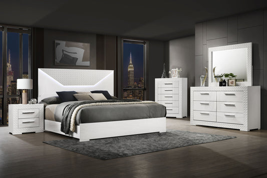 Ives Modern High Gloss Bedroom Set in White or Gray