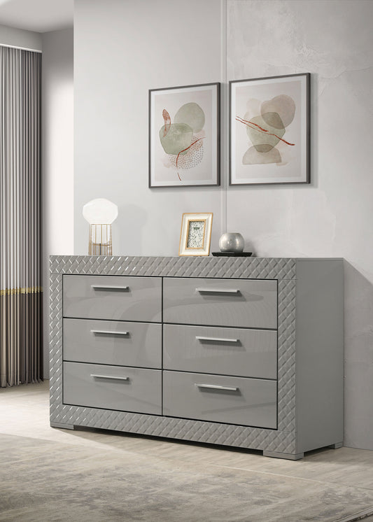 Ives 6-Drawer Dresser in Gray High Gloss