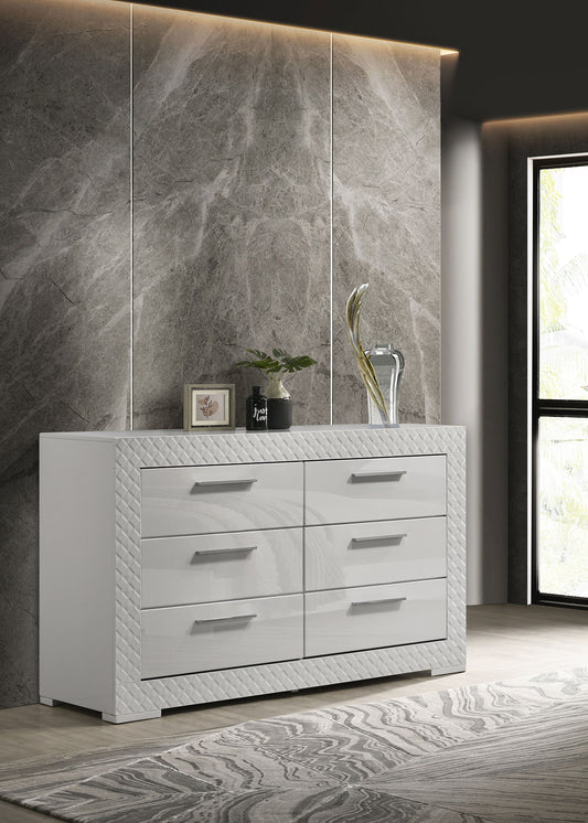 Ives 6-Drawer Dresser in White High Gloss