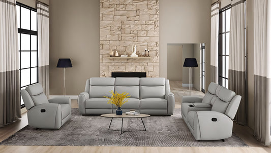 Jacobus Transitional Top Grain Leather Reclining Sofa & Loveseat Set, Light Gray