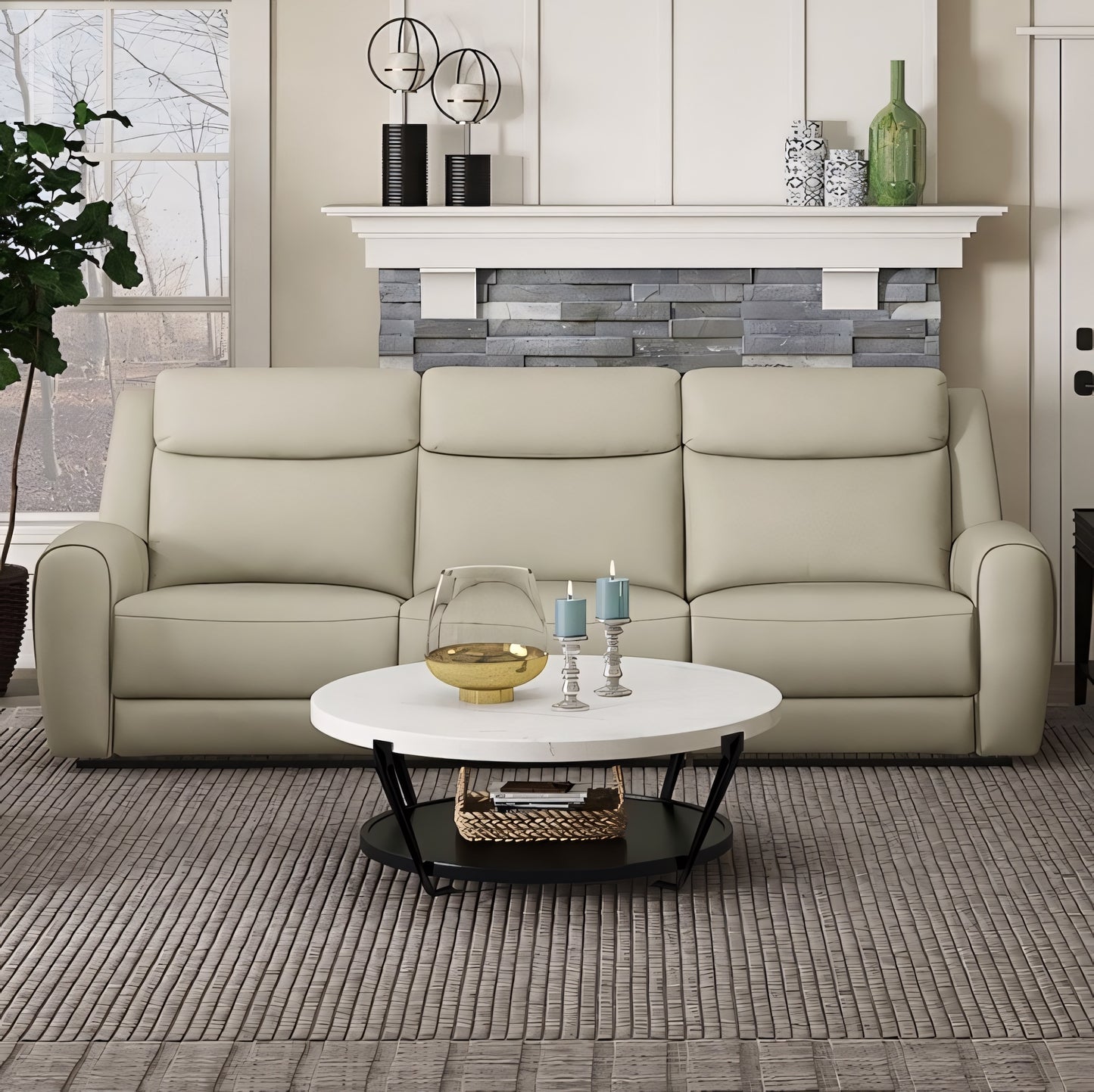Jacobus Transitional Top Grain Leather Reclining Sofa & Loveseat Set - Beige
