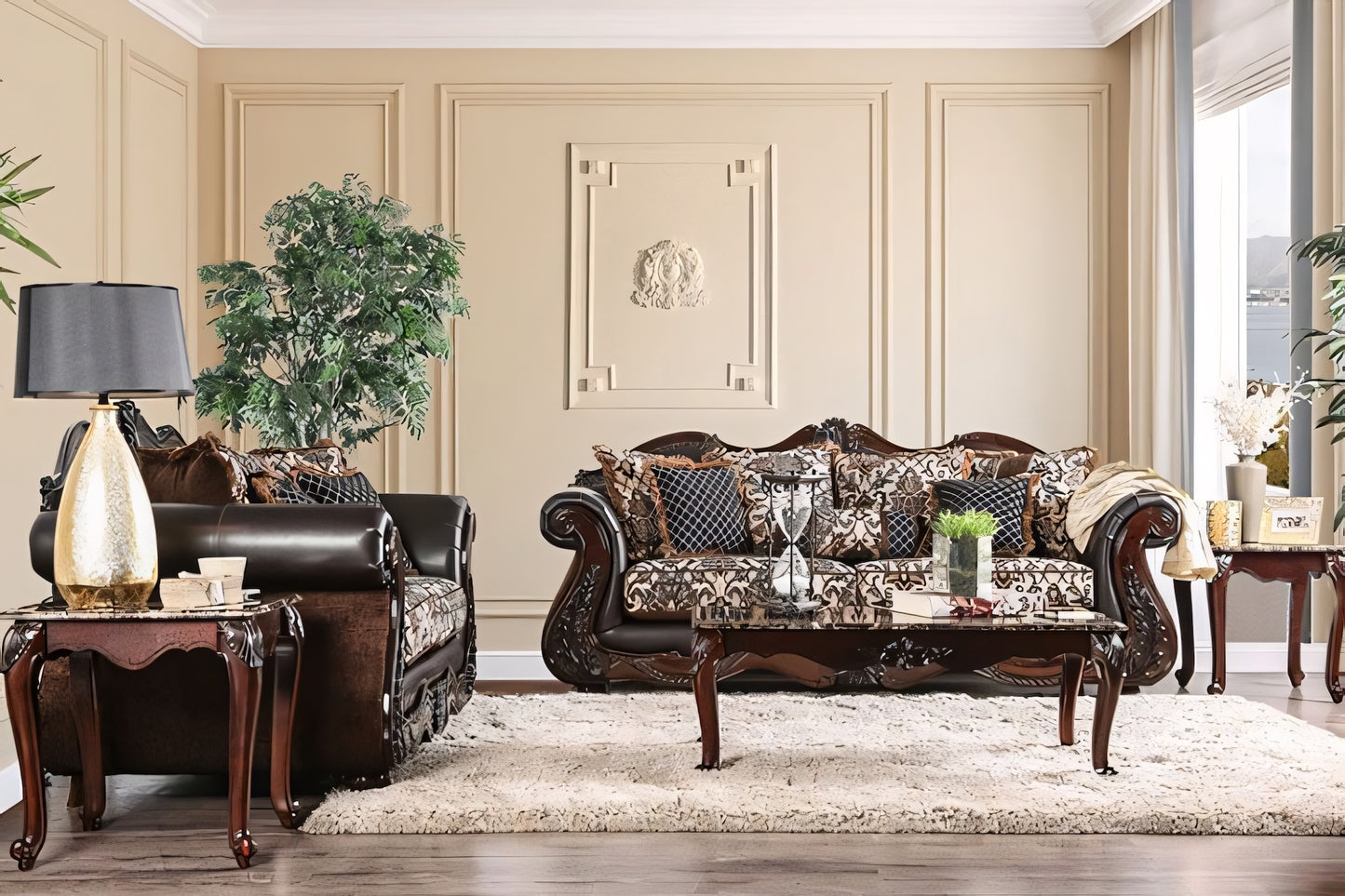 Jamael Traditional Sofa & Loveseat Set – Brown & Espresso