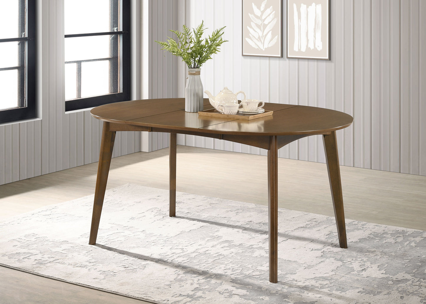 Jedda Mid-Century Extendable Oval Dining Table – Dark Walnut - Finally Home Furnishings LLC