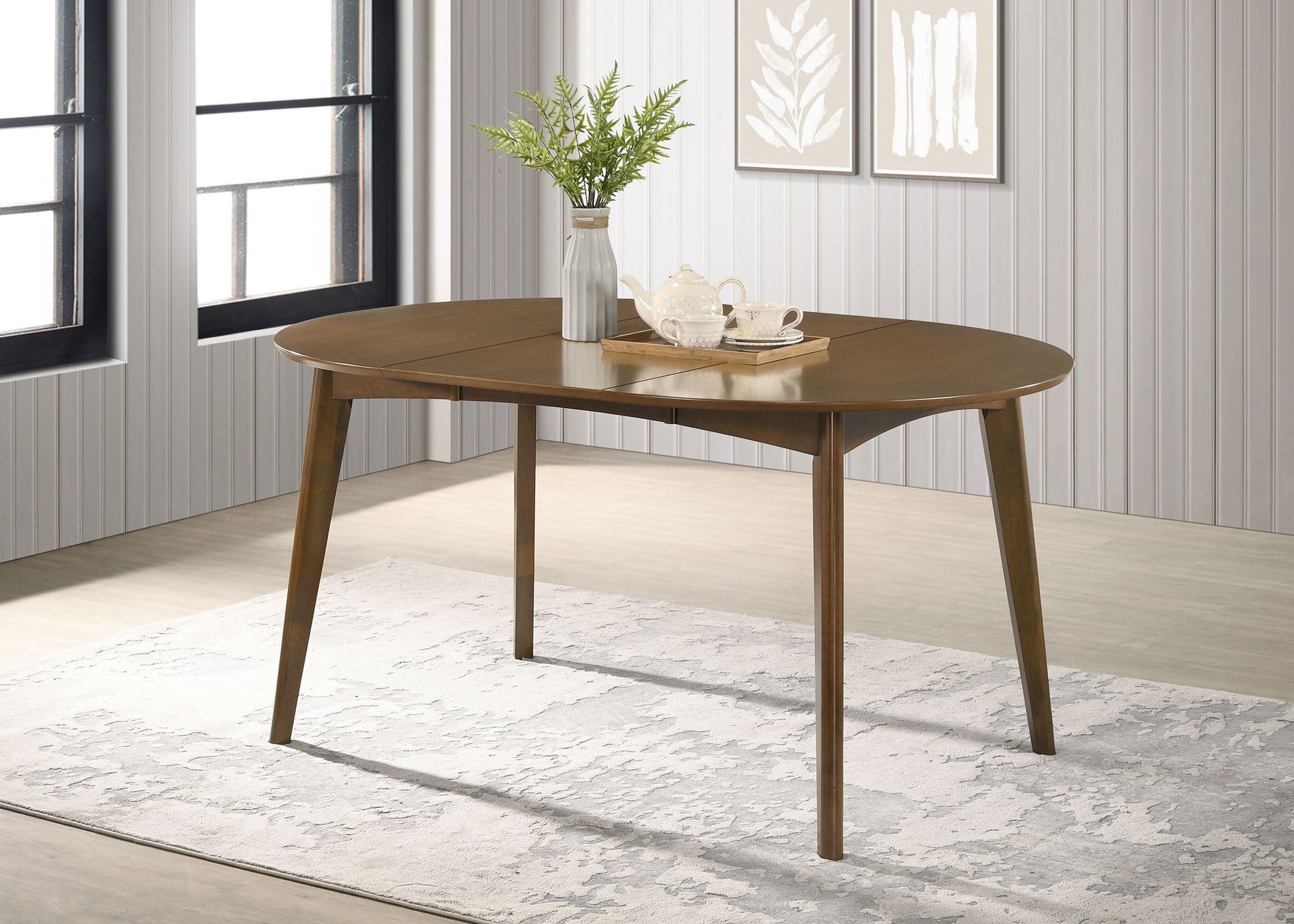 Jedda Mid-Century Extendable Oval Dining Table – Dark Walnut - Finally Home Furnishings LLC