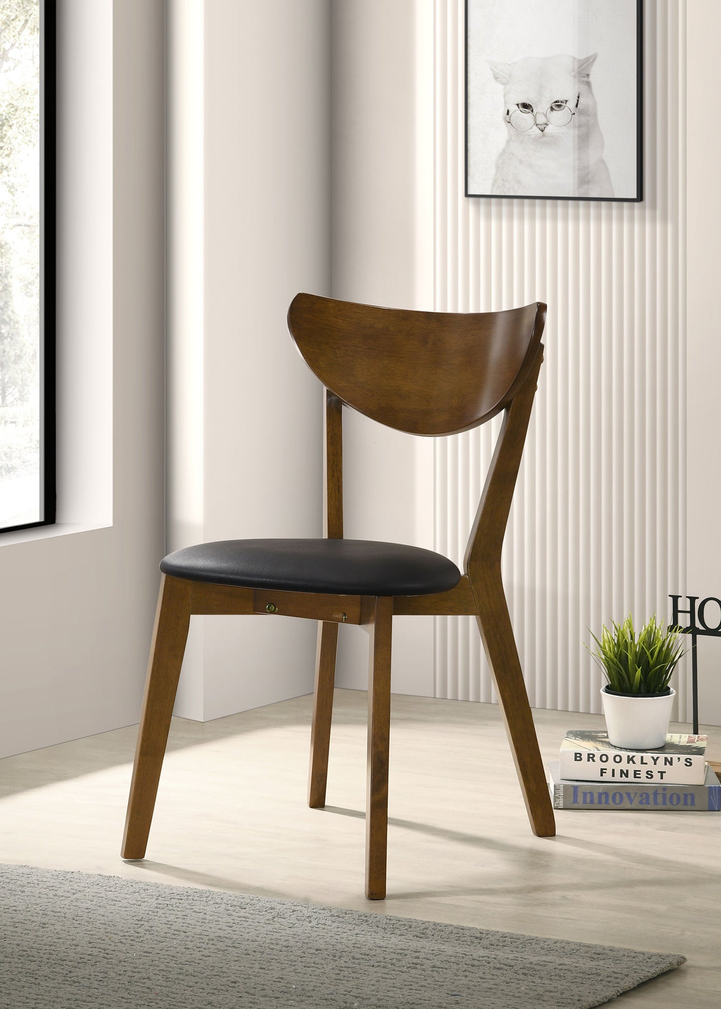 Jedda Mid-Century Walnut Dining Chair – Black & Walnut - Finally Home Furnishings LLC