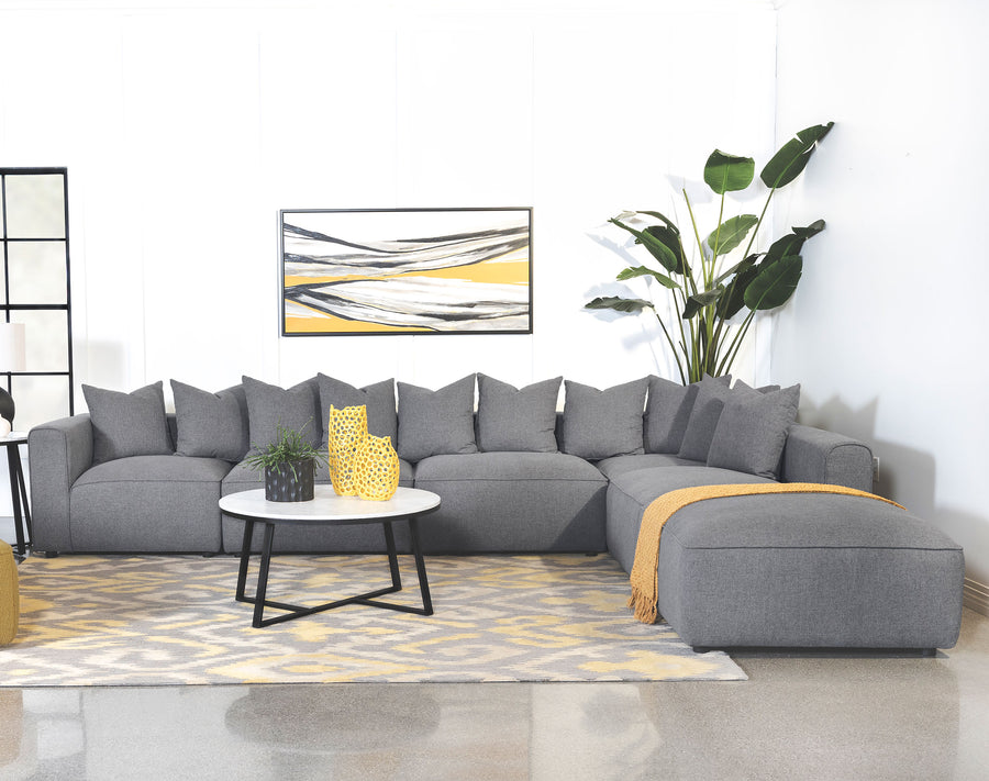 Jennifer 6 Piece Modern Modular Sectional in Gray Linen Upholstery