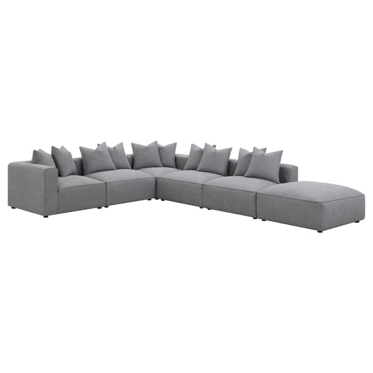 Jennifer 6 Piece Modern Modular Sectional in Gray Linen Upholstery