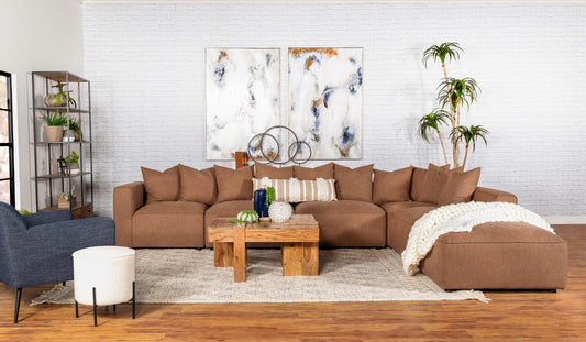 Jennifer 6-Piece Modern Modular Sectional in Terracotta Linen Upholstery