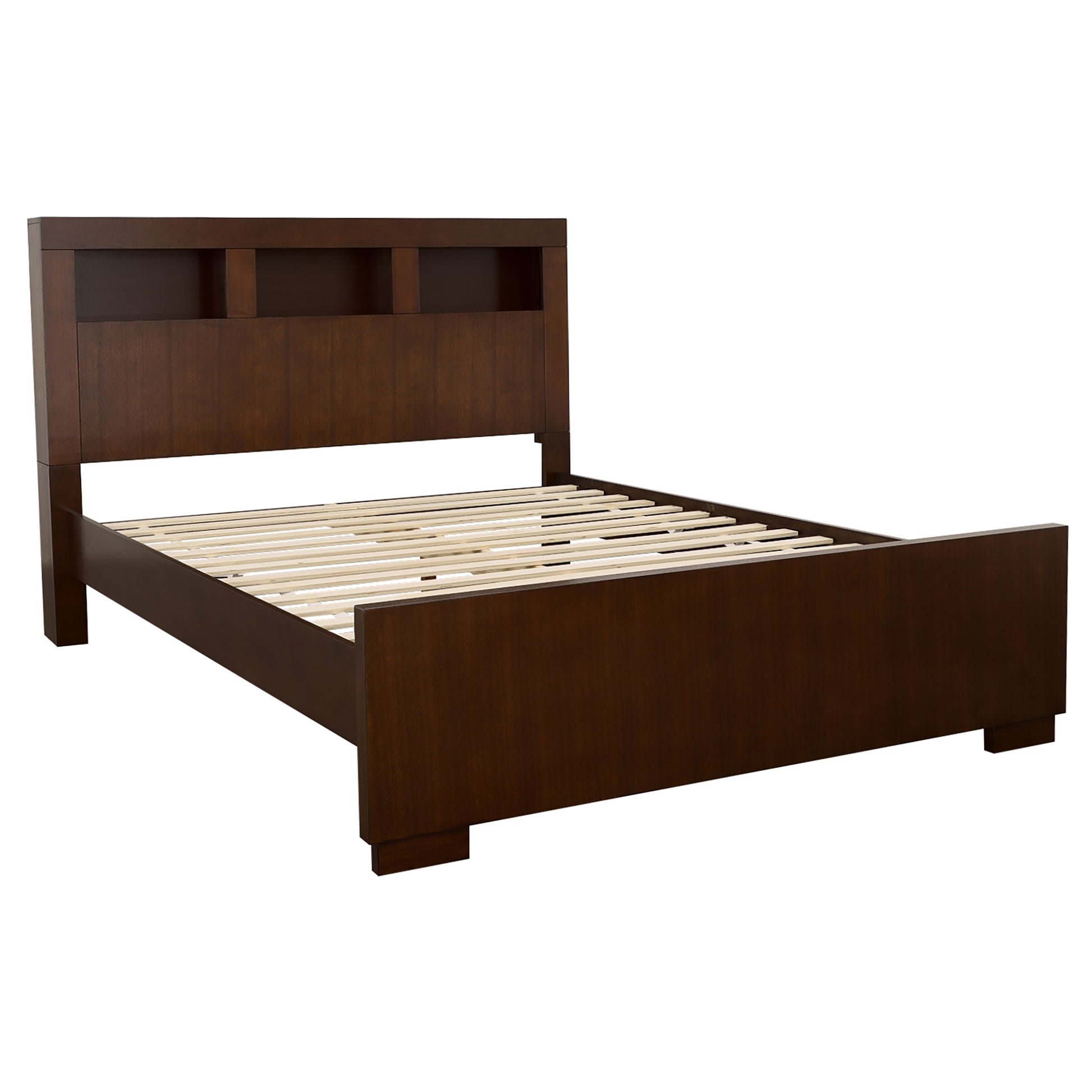 Jessica Contemporary Queen Platform with Bookcase Headboard, Cappuccino - Finally Home Furnishings LLC