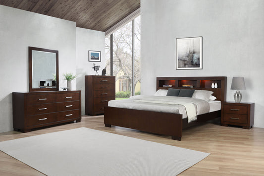 Jessica Contemporary Queen Platform with Bookcase Headboard, Cappuccino - Finally Home Furnishings LLC