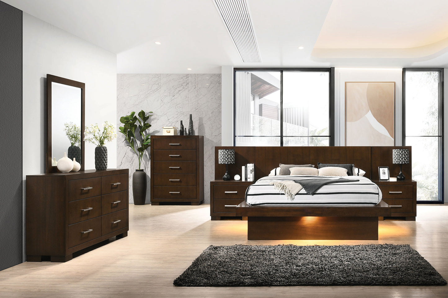 Jessica Modern Minimalist King Platform Bed - Cappuccino