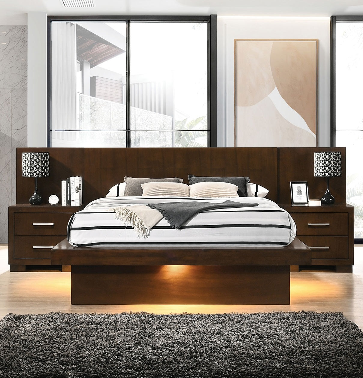 Jessica Modern Cappuccino King Wall-Panel Bed
