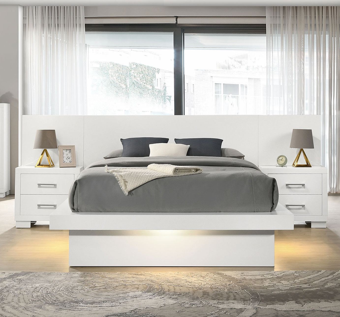 Jessica Modern King Wall-Panel Bedroom Set - Cappuccino or White