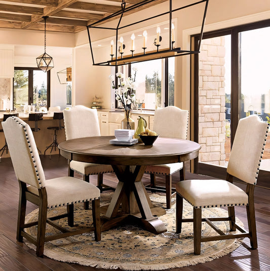 Julia 5 Piece Transitional Style Round Dining Set in Light Oak
