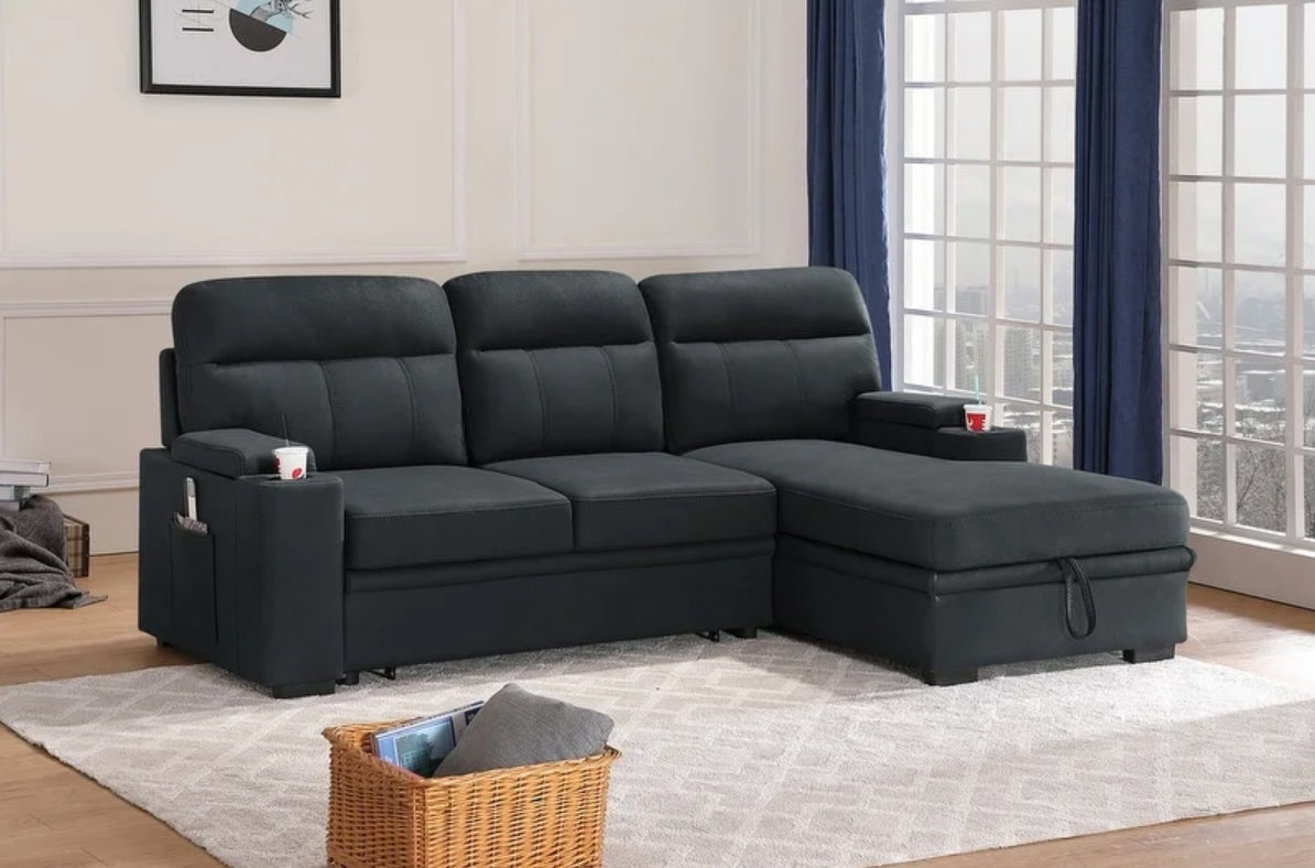 Kaden Fabric Sleeper Sectional Sofa with Storage Chaise and Arms