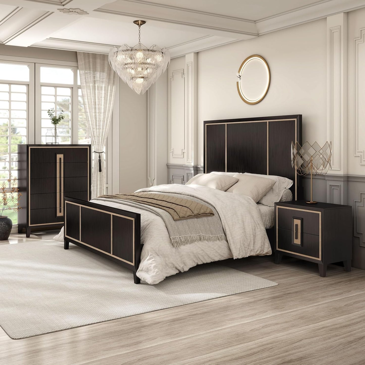 Kenyada Contemporary Queen Bed - Espresso & Gold