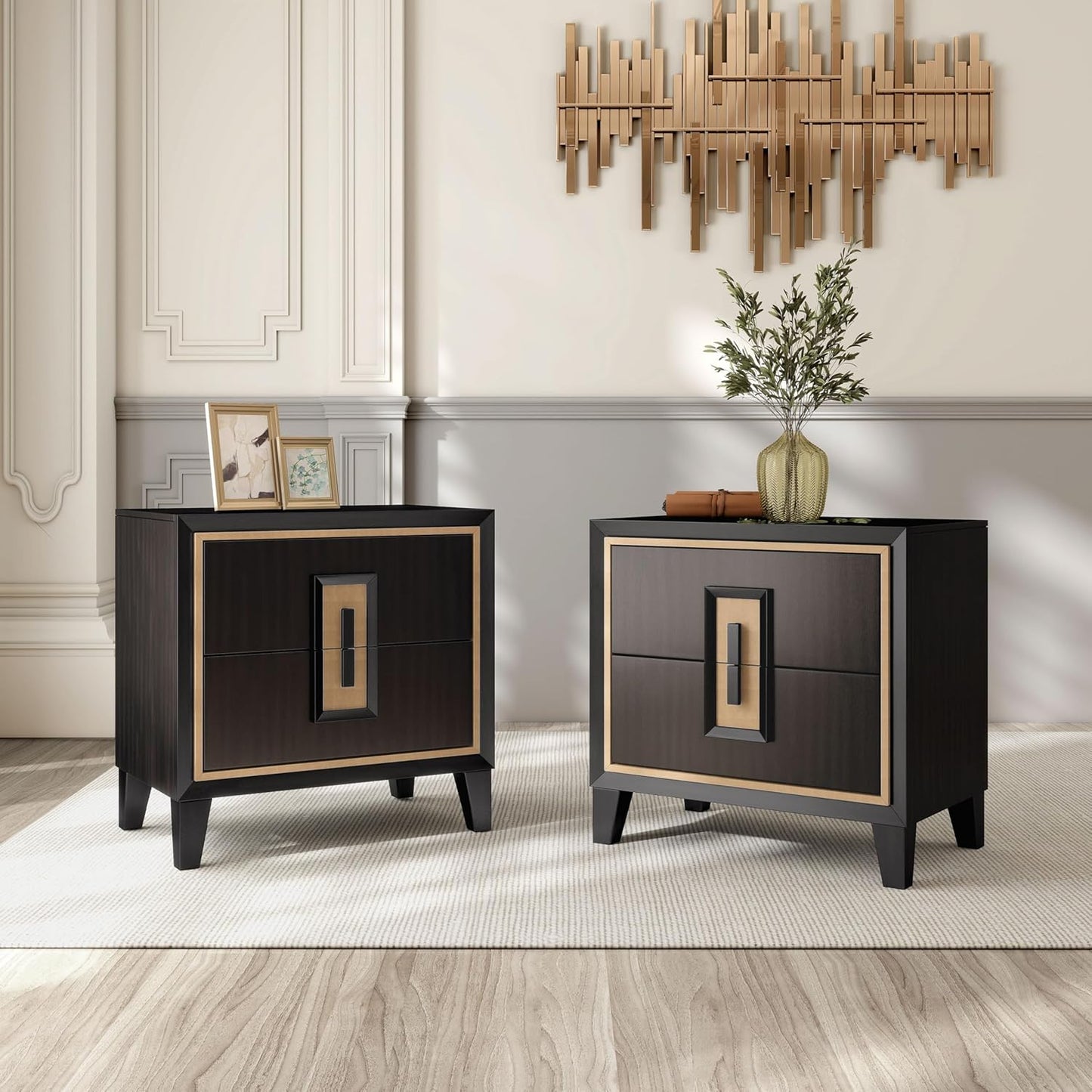 Kenyada Contemporary Nightstand - Espresso & Gold