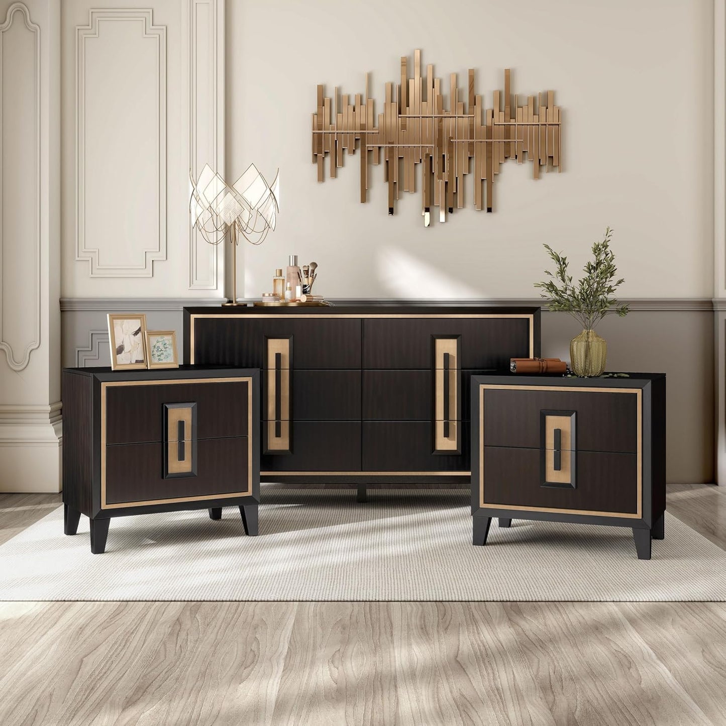 Kenyada Contemporary Queen Bed - Espresso & Gold