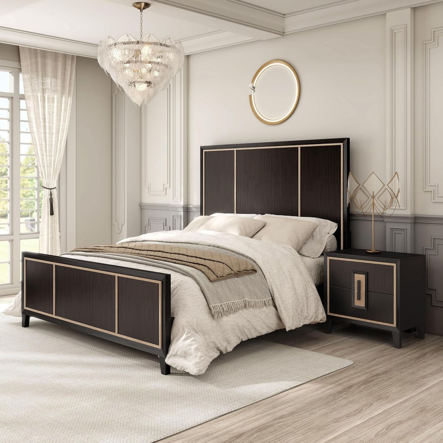 Kenyada Contemporary Queen Bed - Espresso & Gold