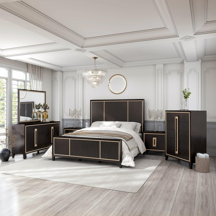 Kenyada Contemporary Queen Bedroom Set - Espresso & Gold