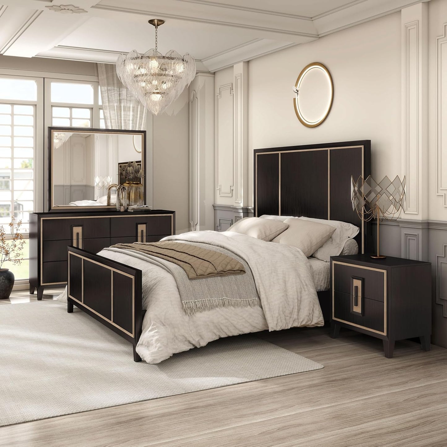 Kenyada Contemporary Queen Bed - Espresso & Gold