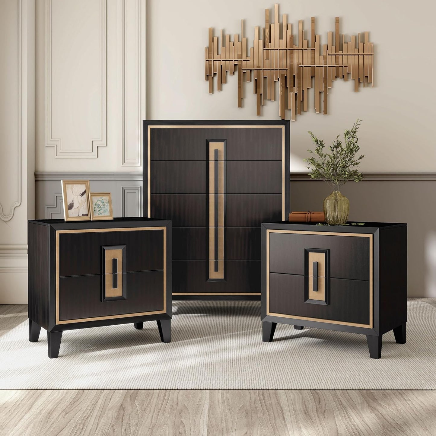 Kenyada Contemporary Queen Bed - Espresso & Gold