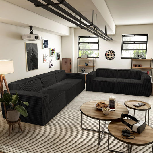 Kimara Modern Chenille Compressed Foam Sofa & Loveseat Set – Black or Gray