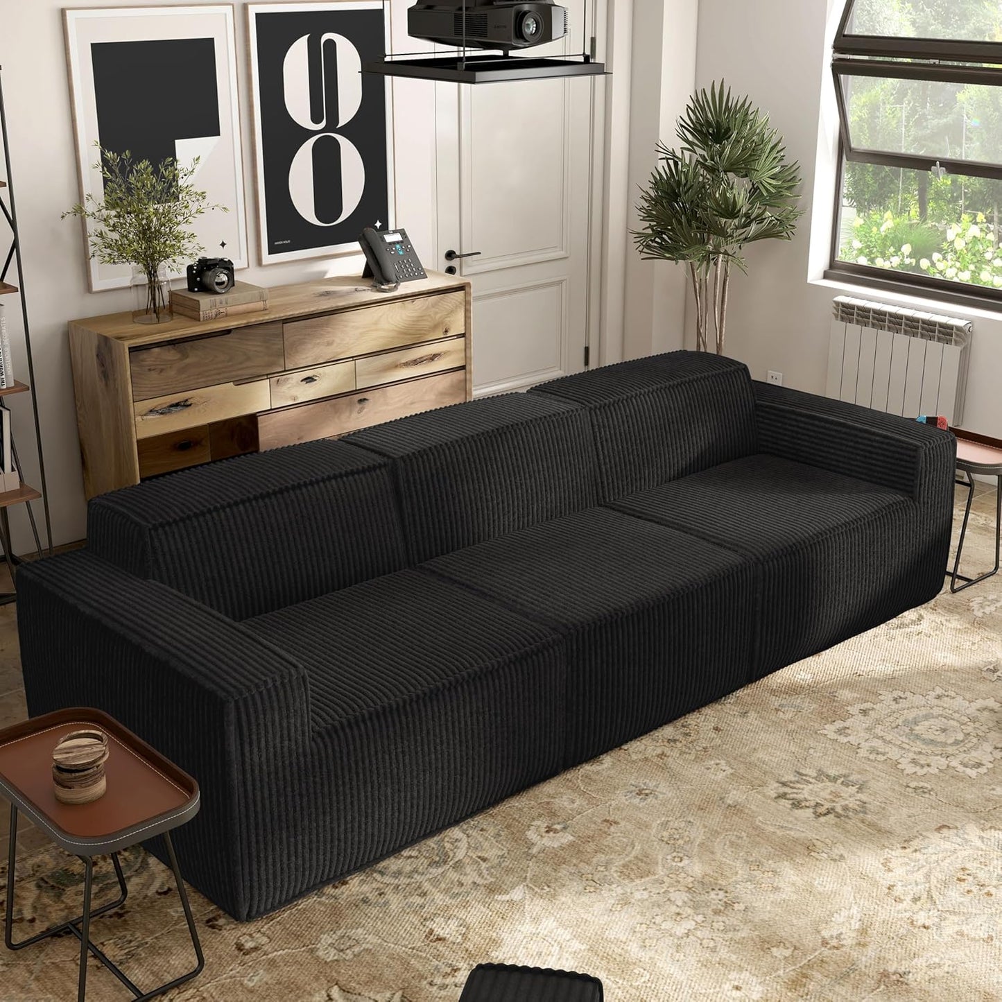 Kimara Modern Chenille Compressed Foam Sofa & Loveseat Set – Black or Gray