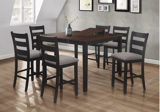Kingsley 7-Piece Counter Height Dining Set with 18” Leaf – Black/Brown Finish