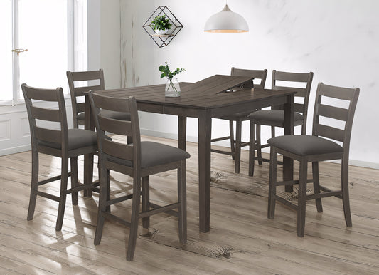 Kingsley 7-Piece Counter Height Dining Set with 18” Leaf – Gray Finish