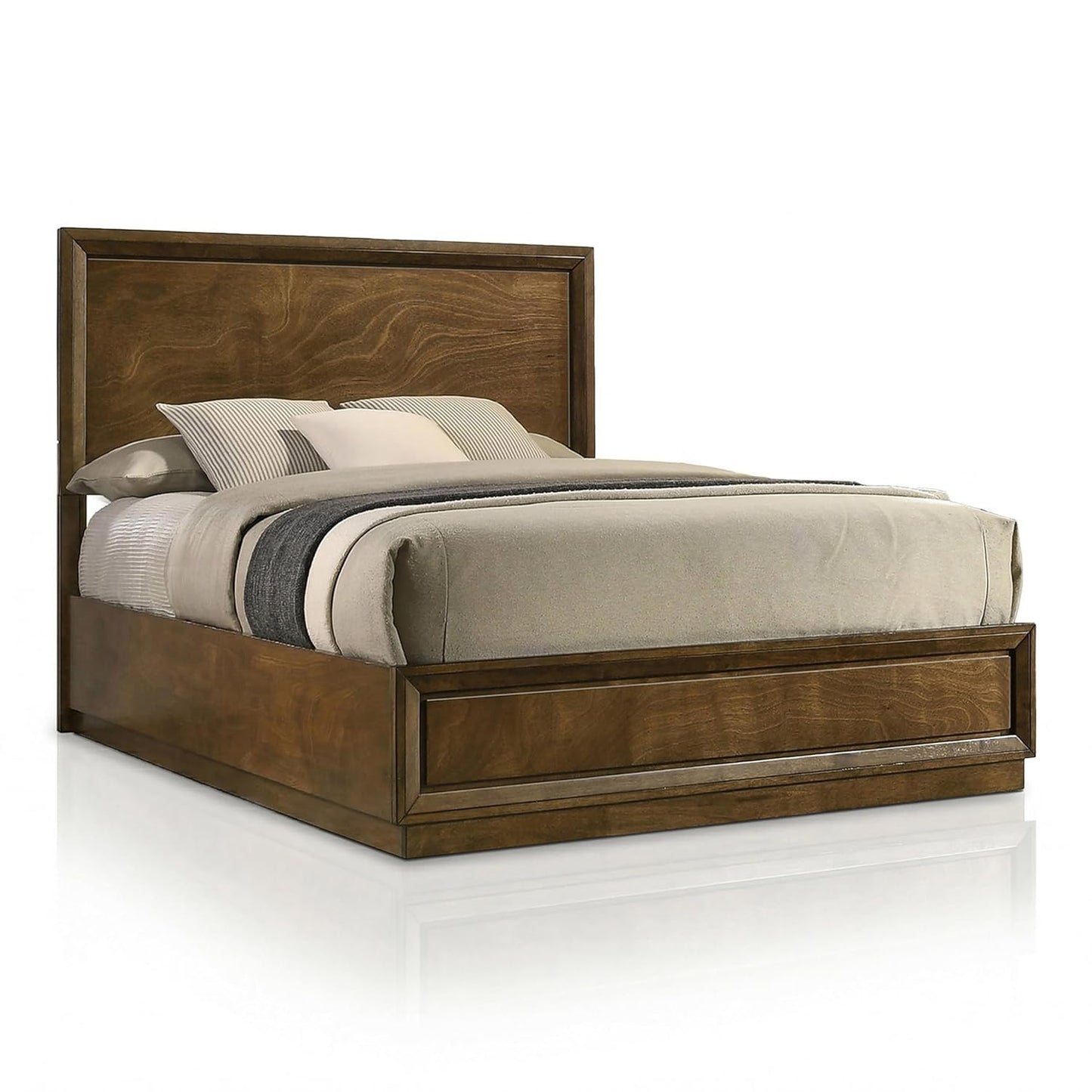 Kirkham Transitional Wooden King Panel Bed, Walnut