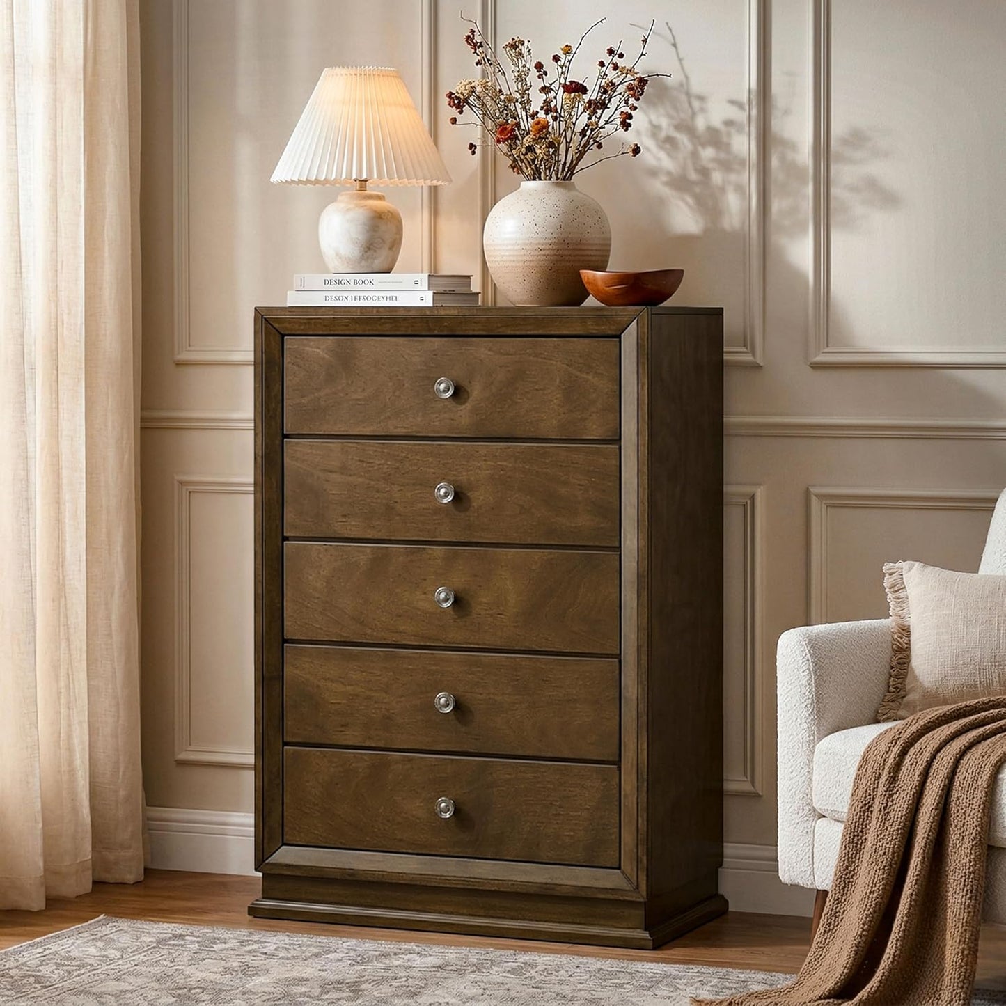 Kirkham Transitional Wooden King Panel Bed, Walnut