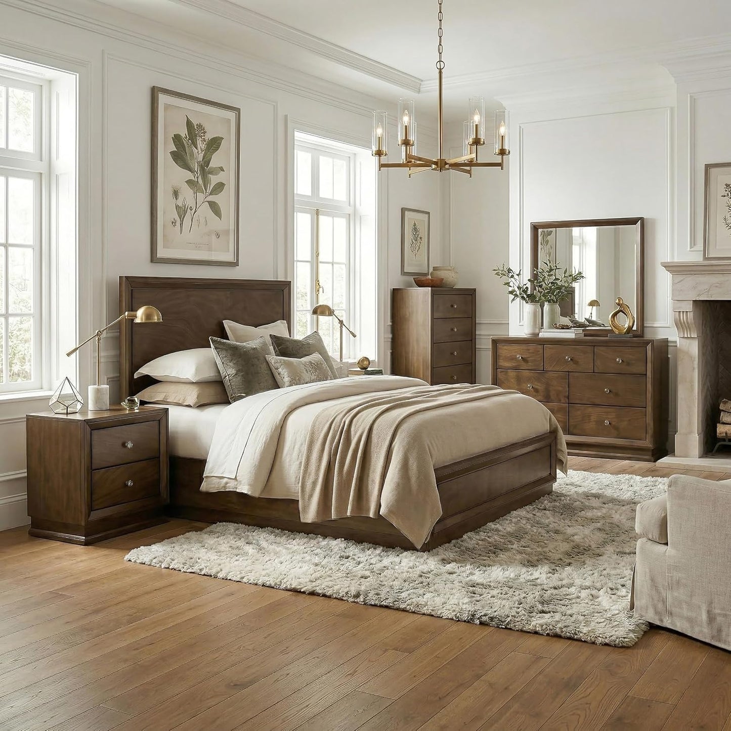 Kirkham Transitional Wooden King Panel Bed, Walnut