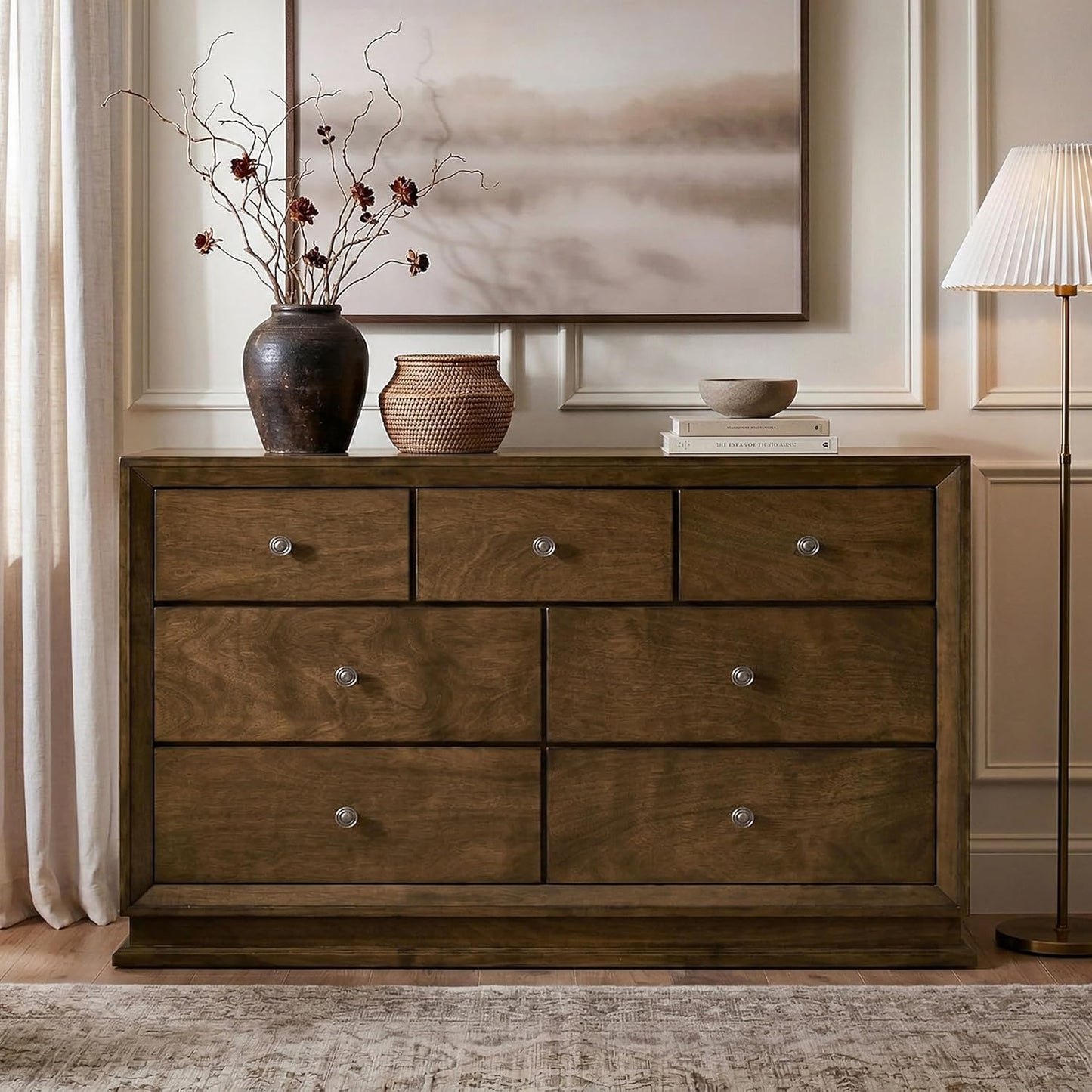 Kirkham Transitional Wooden King Panel Bed, Walnut