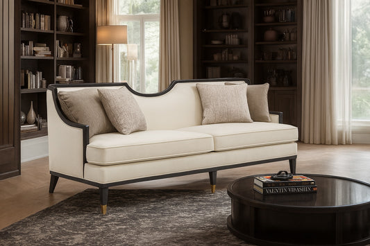 La Salle Traditional Sofa in White Chenille with Gold-Capped Hardwood Frame
