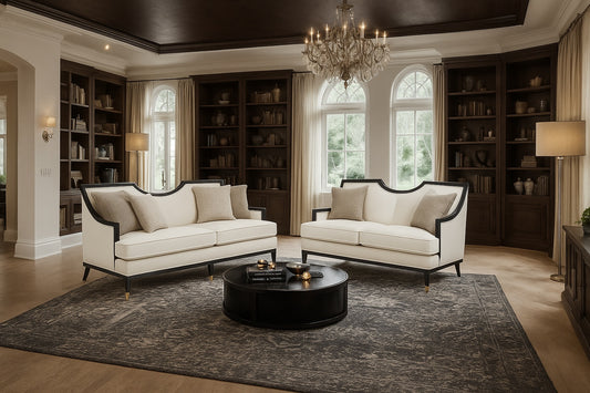 La Salle Traditional Sofa, Loveseat & Chair Set in White Chenille with Gold-Capped Hardwood Frame