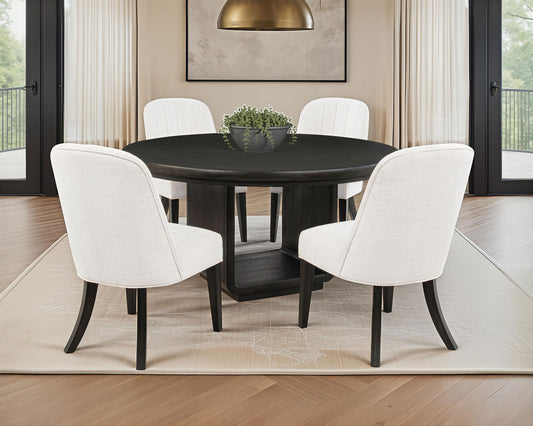 Leandro Contemporary 5-Piece Round Dining Set – Burnished Black & Cream